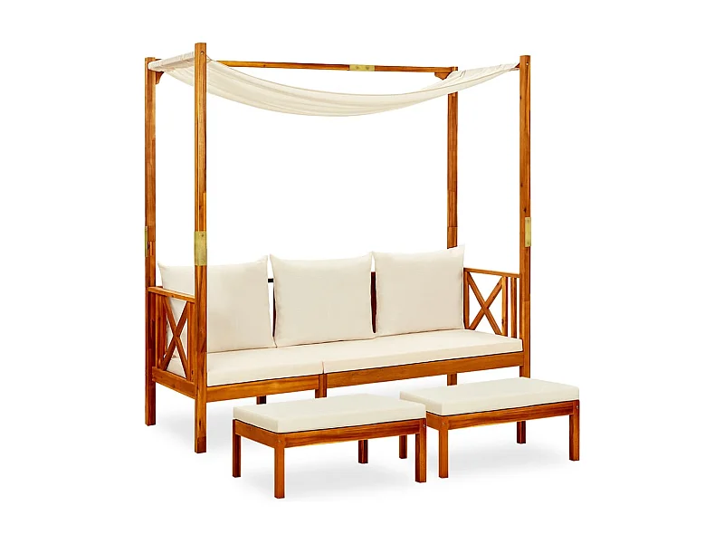 Banc de jardin avec auvent et repose-pieds Bois d'acacia solide