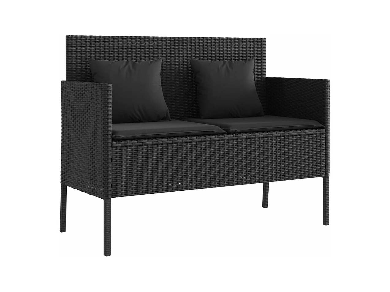 Banco de jardín con cojines ratán sintético negro