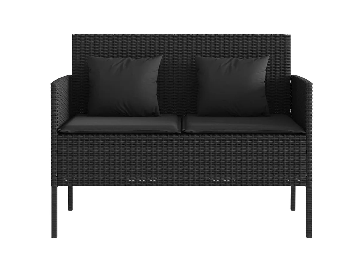 Banco de jardín con cojines ratán sintético negro