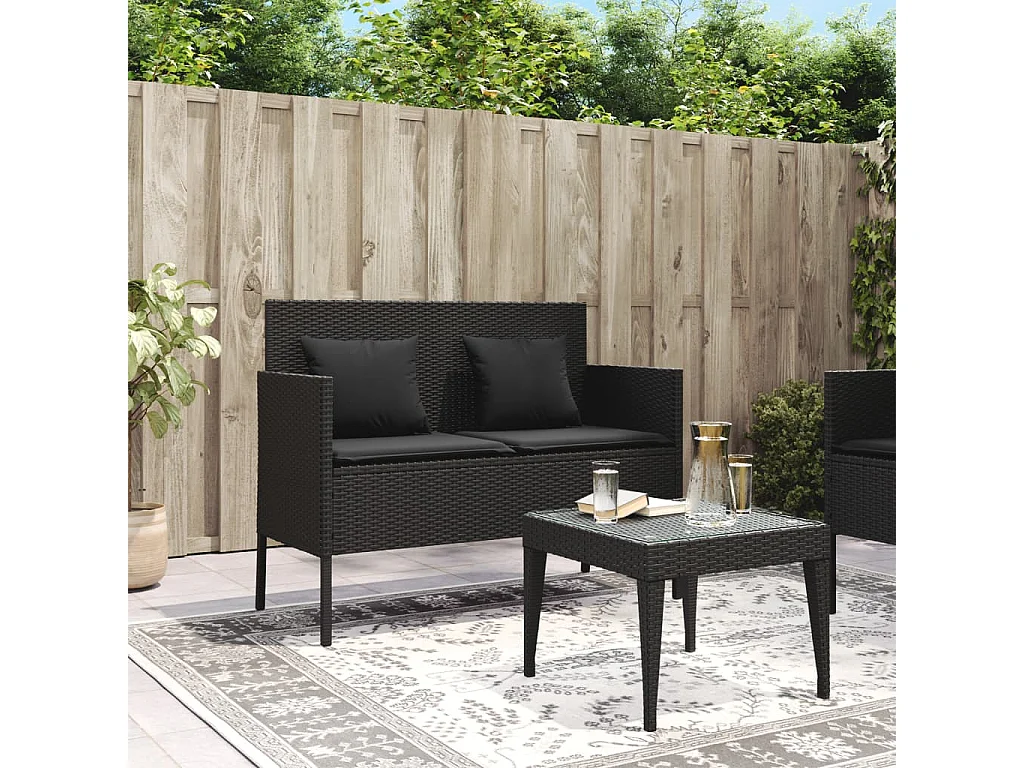 Banco de jardim com almofadões vime PE preto