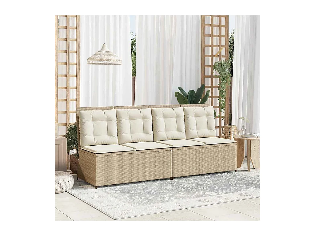 Banc inclinable de jardin avec coussins beige résine tressée