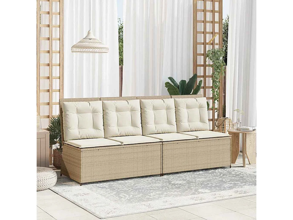 Sillón reclinable de jardín con cojines ratán sintético beige