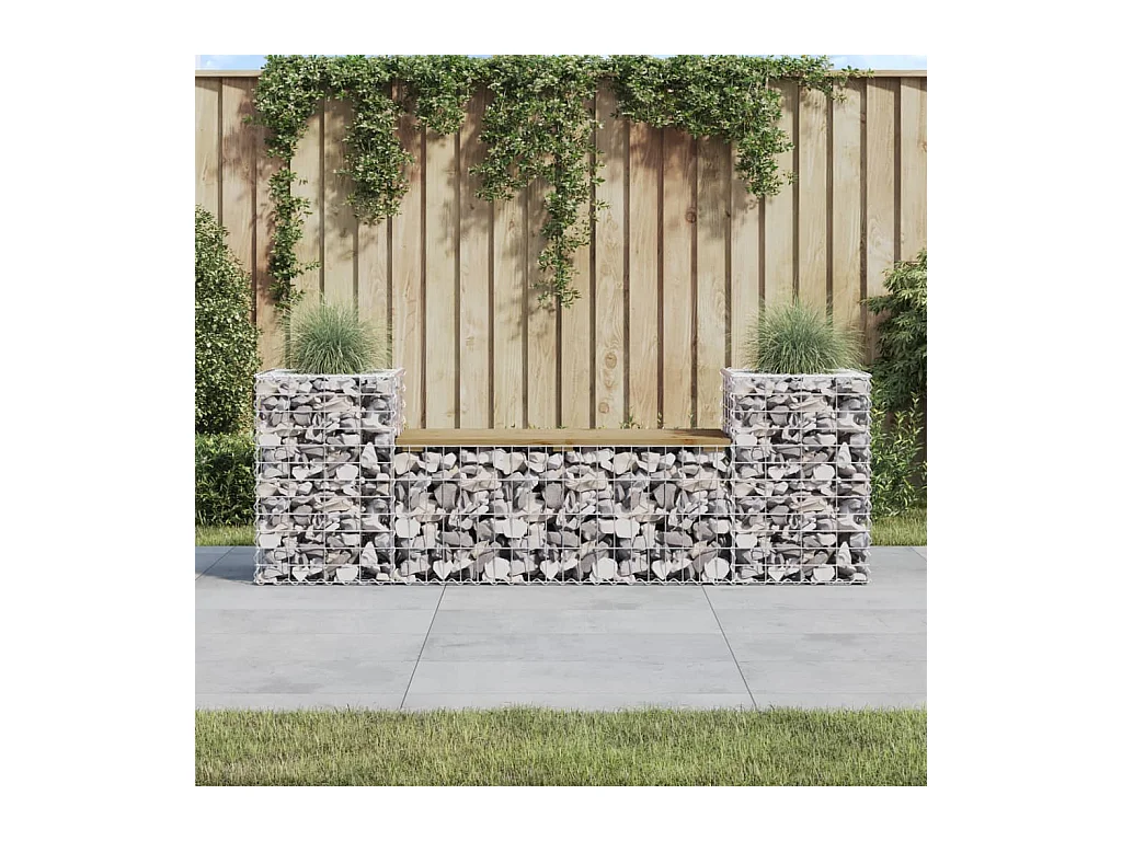 Banc de jardin design gabion 183x41x60,5cm bois de pin imprégné