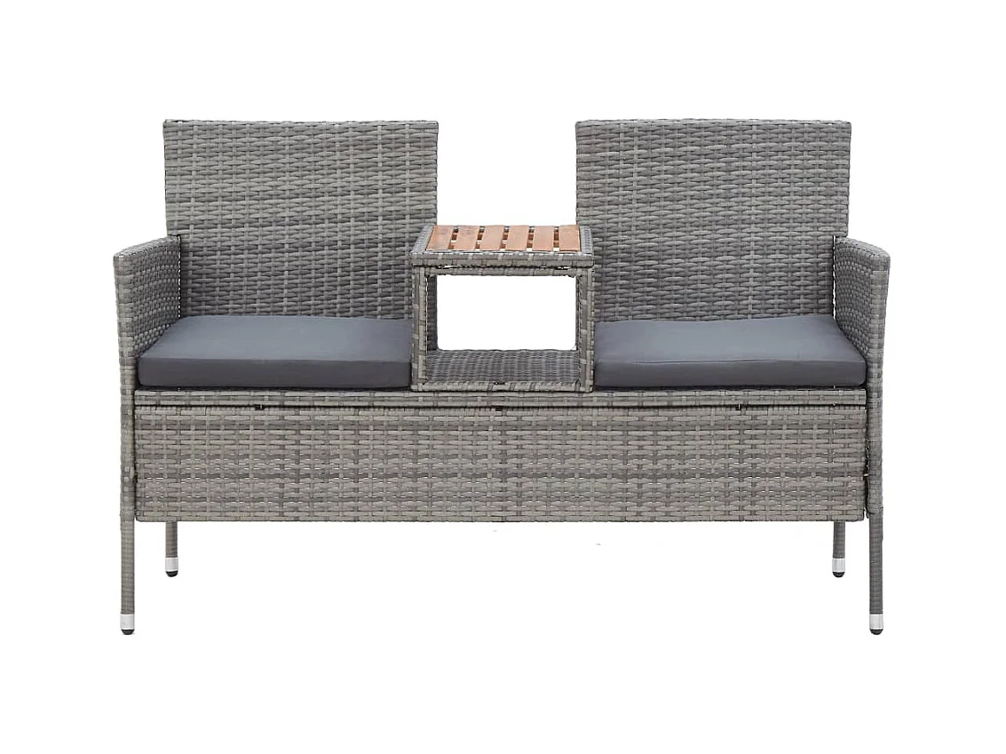 Banc de jardin 2 places et table à thé 143cm Résine tressée Gris
