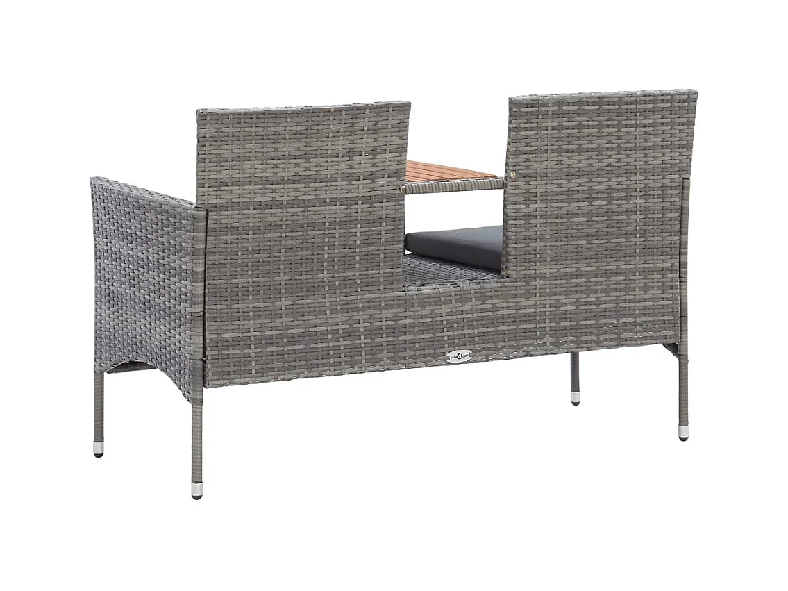 Banc de jardin 2 places et table à thé 143cm Résine tressée Gris