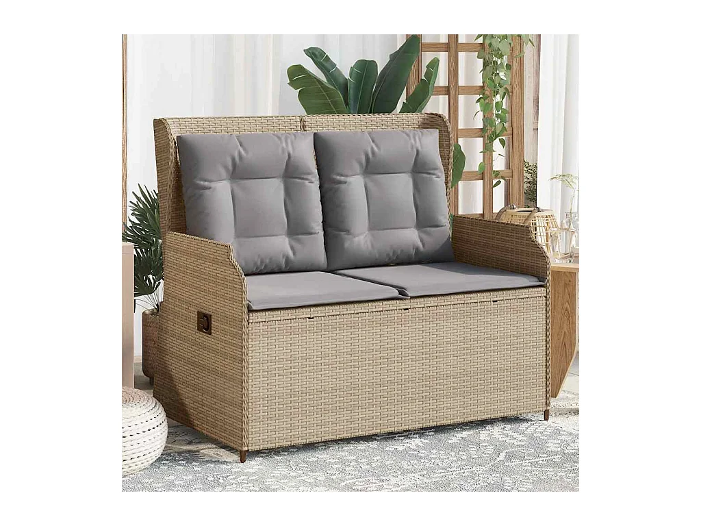 Banc inclinable de jardin avec coussins beige résine tressée