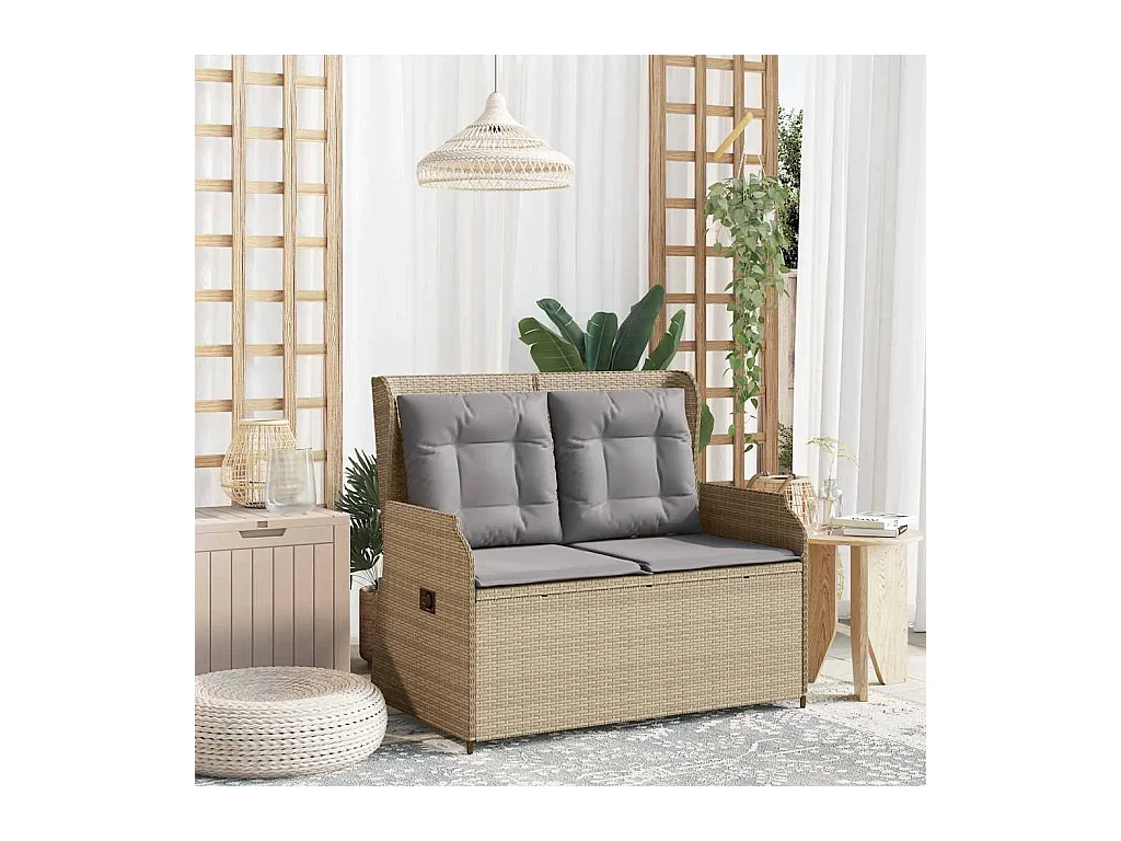 Banc inclinable de jardin avec coussins beige résine tressée