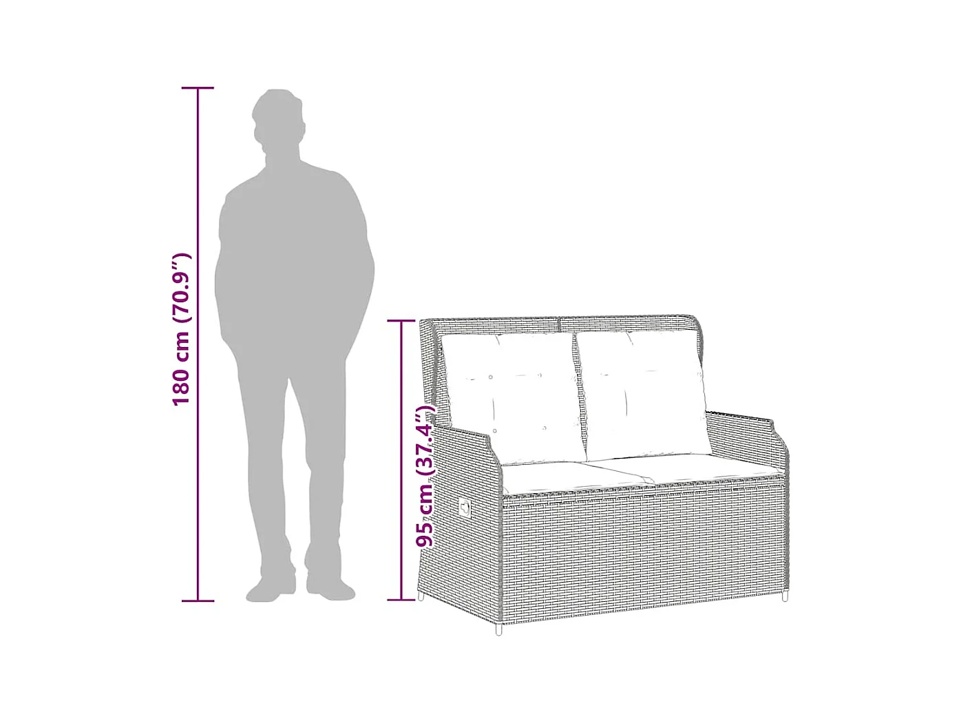 Banc inclinable de jardin avec coussins beige résine tressée