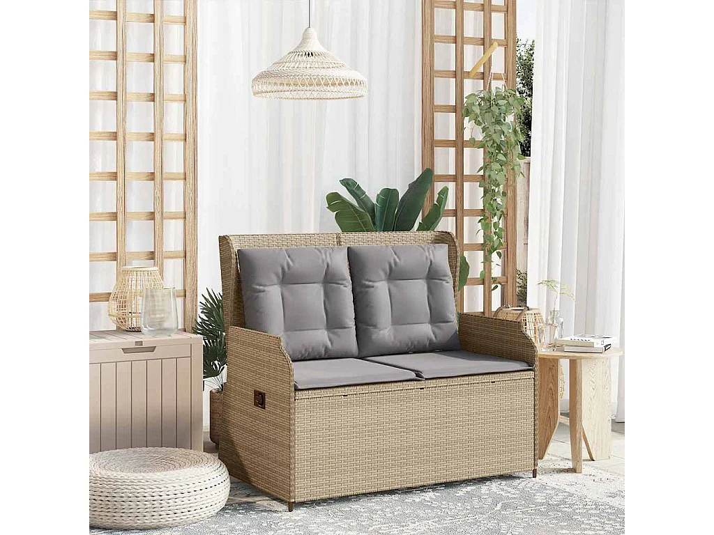 Banc inclinable de jardin avec coussins beige résine tressée