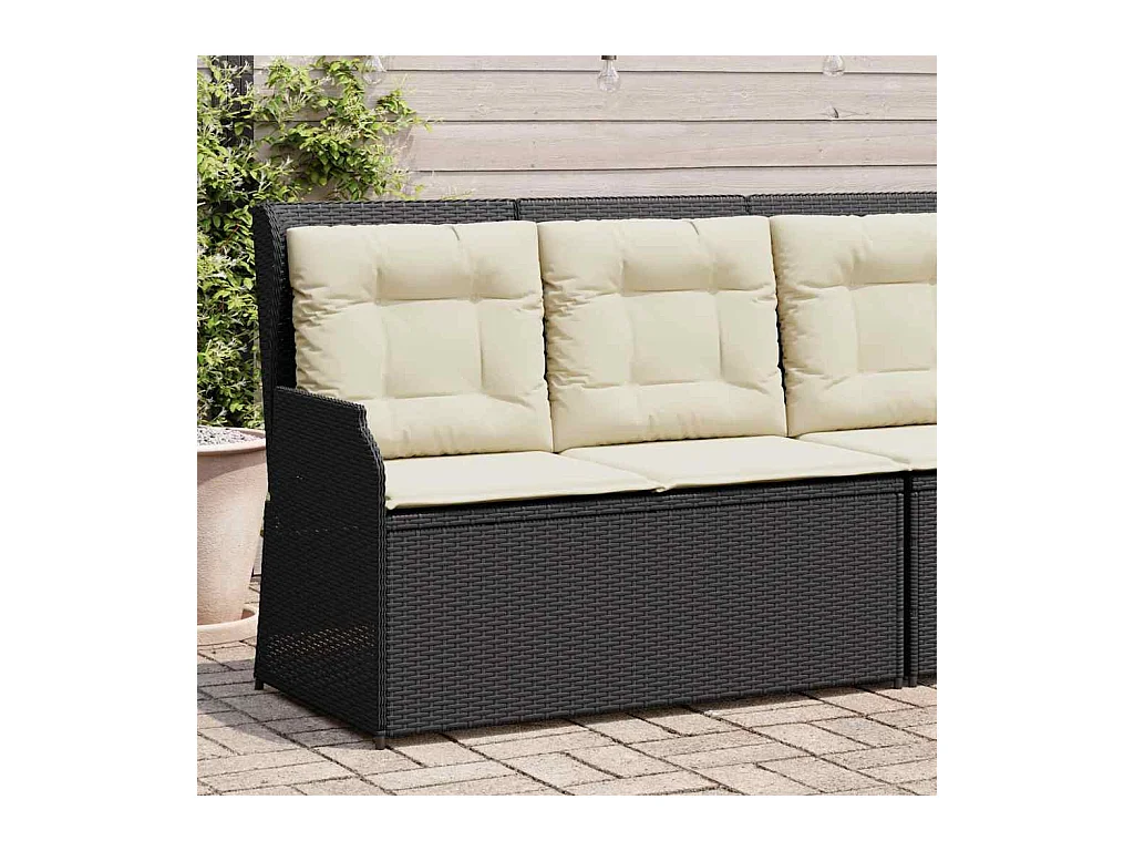 Banc inclinable de jardin avec coussins noir résine tressée