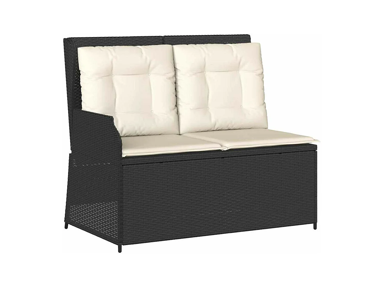 Banc inclinable de jardin avec coussins noir résine tressée