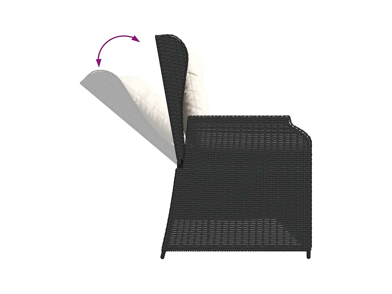 Banc inclinable de jardin avec coussins noir résine tressée