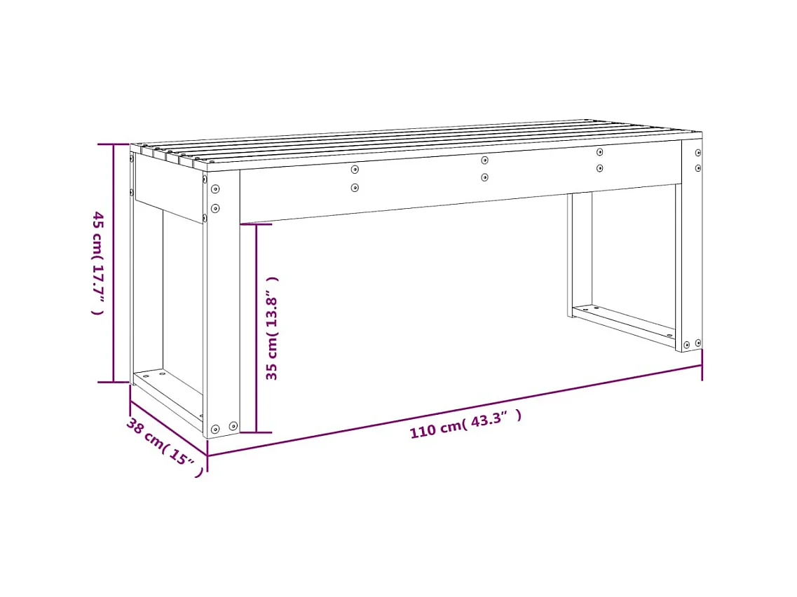 Banc de jardin marron miel 110x38x45 cm bois de pin massif