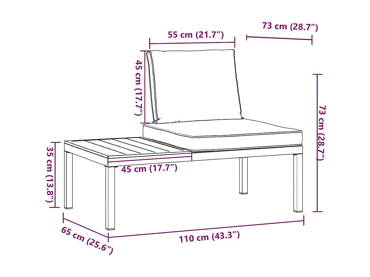 Banc de jardin avec coussins noir aluminium