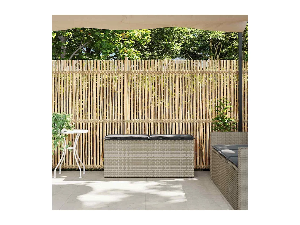 Banco jardín con cojín ratán sintético gris claro 110x40x44cm