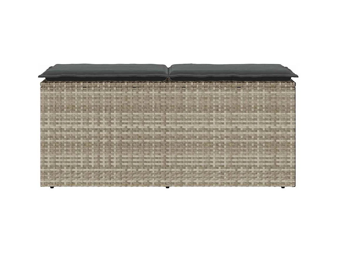 Banco jardín con cojín ratán sintético gris claro 110x40x44cm