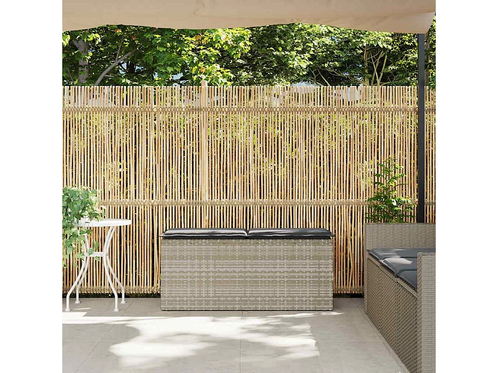 Banc de jardin coussin gris clair 110x40x44 cm résine tressée