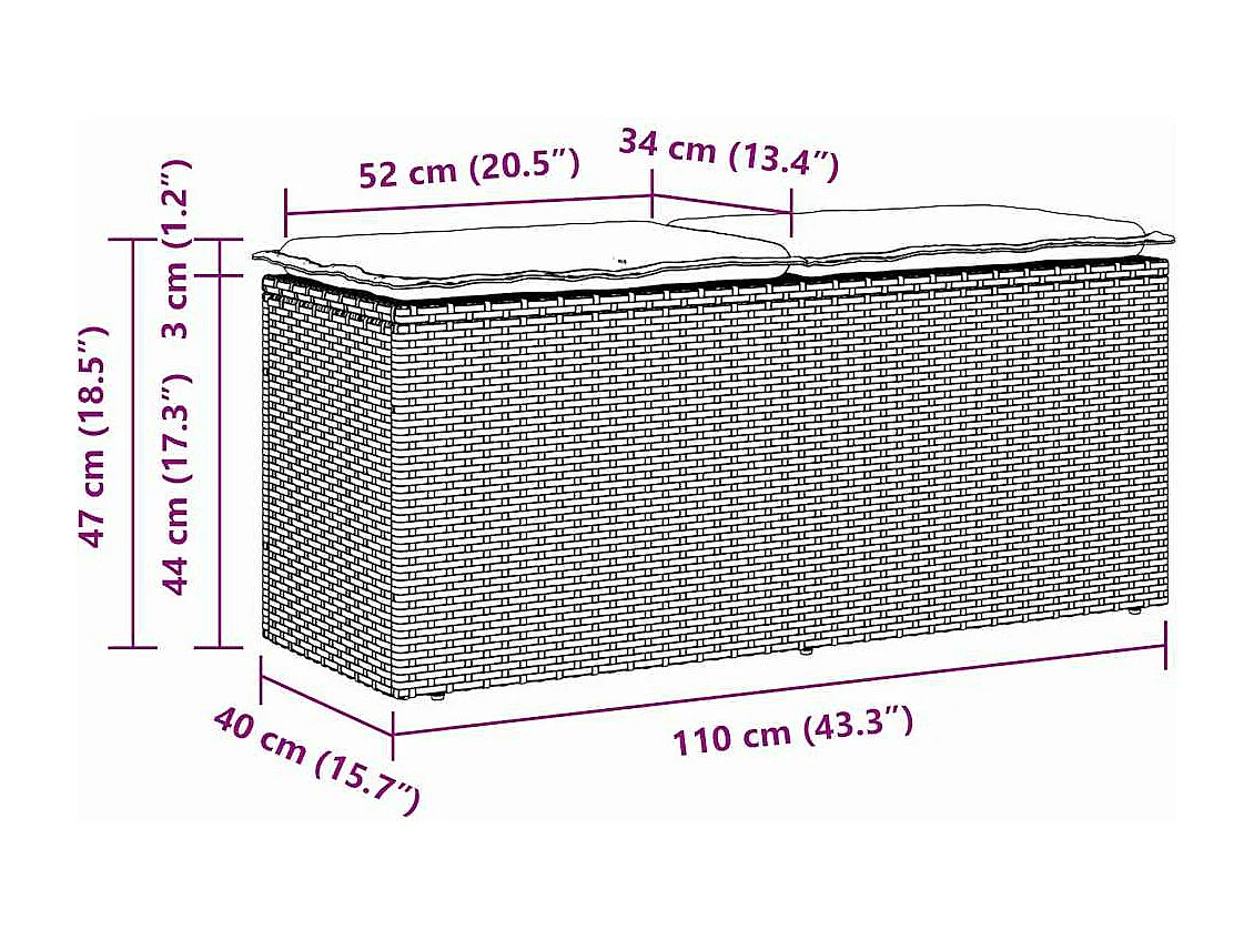 Banc de jardin coussin gris clair 110x40x44 cm résine tressée