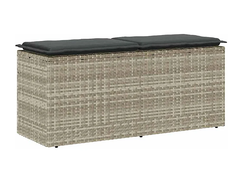 Banc de jardin coussin gris clair 110x40x44 cm résine tressée