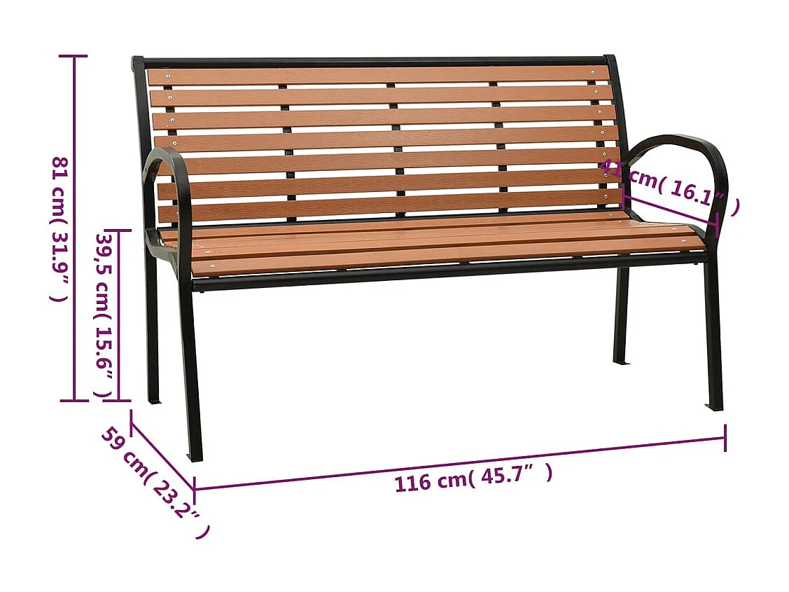 Banc de jardin Noir et marron 116 cm Acier et WPC