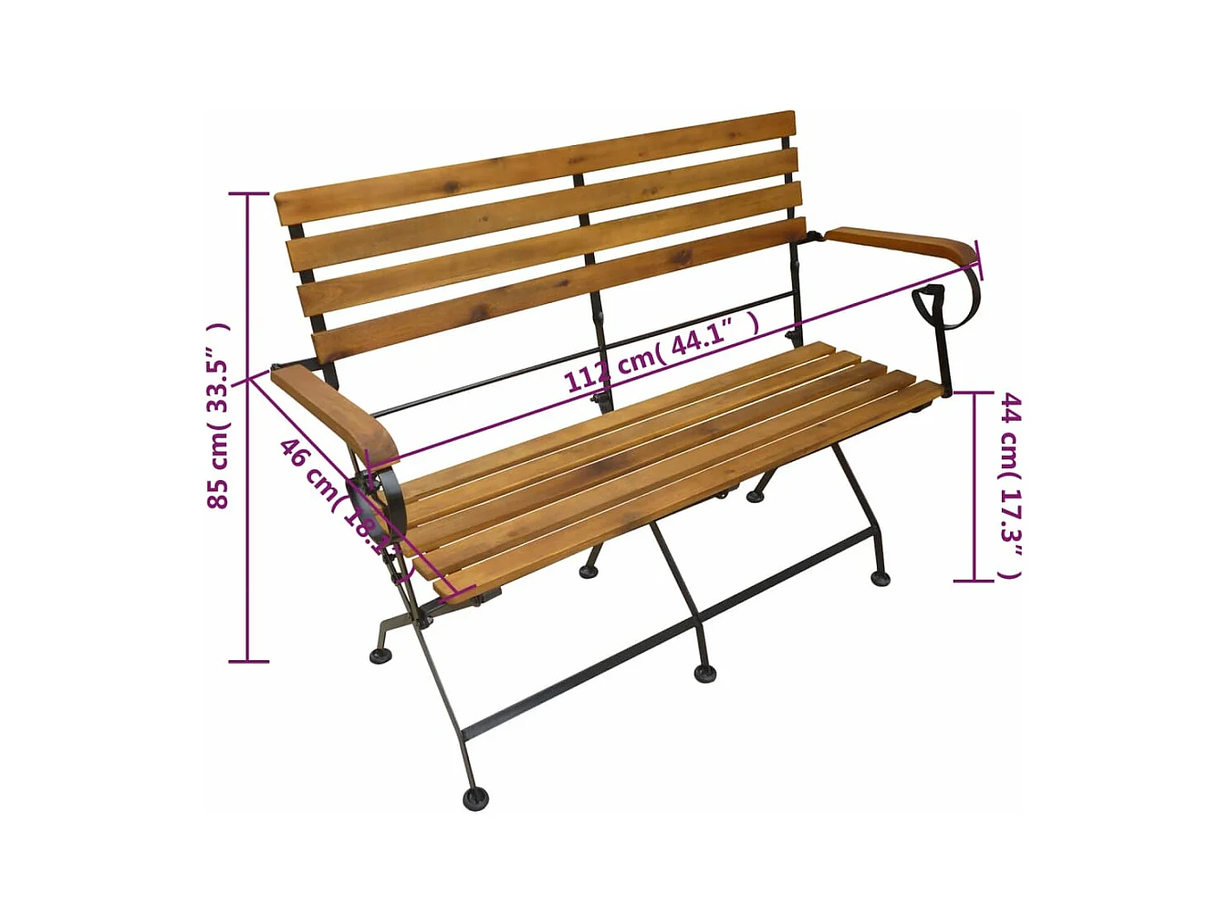 Banc pliable de jardin 112 cm Bois d'acacia solide