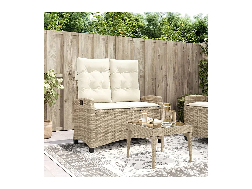 Tuinbankje verstelbaar met kussens poly rattan beige