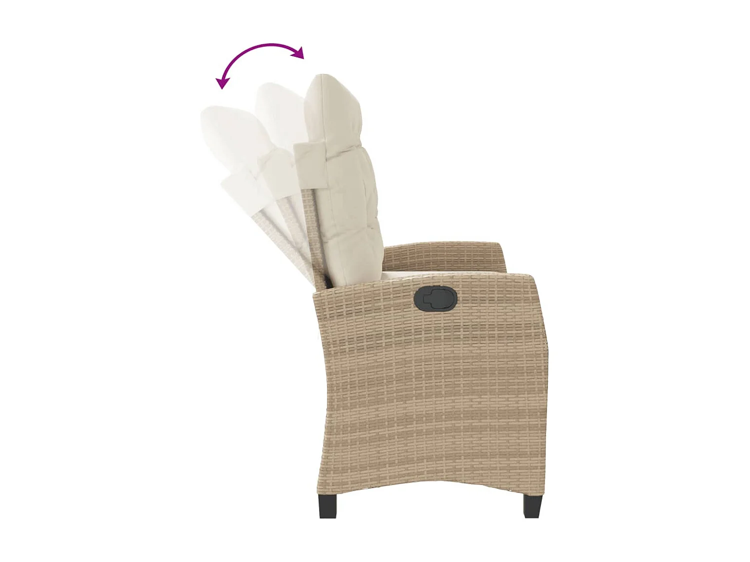 Tuinbankje verstelbaar met kussens poly rattan beige