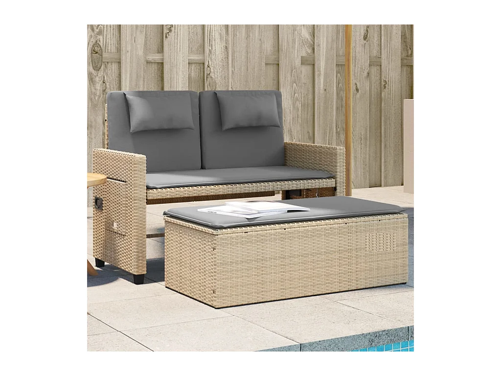 Banc inclinable de jardin avec coussins beige résine tressée