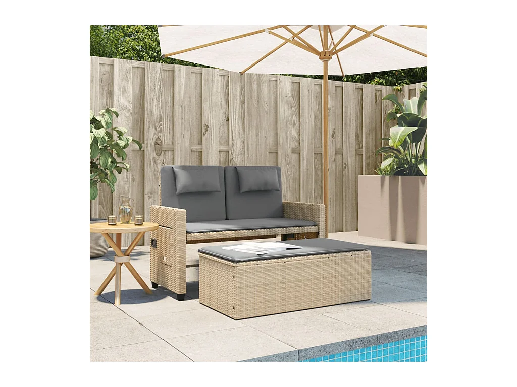 Banc inclinable de jardin avec coussins beige résine tressée
