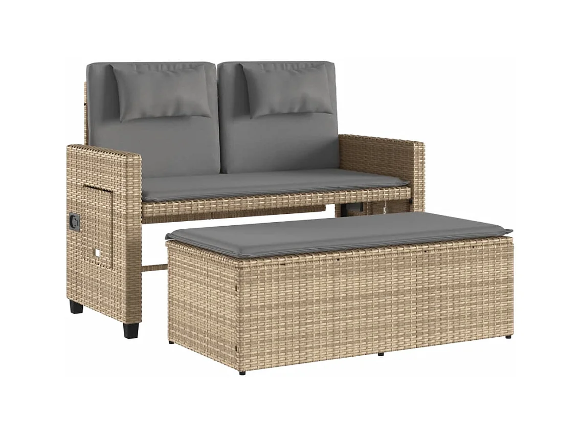 Banc inclinable de jardin avec coussins beige résine tressée