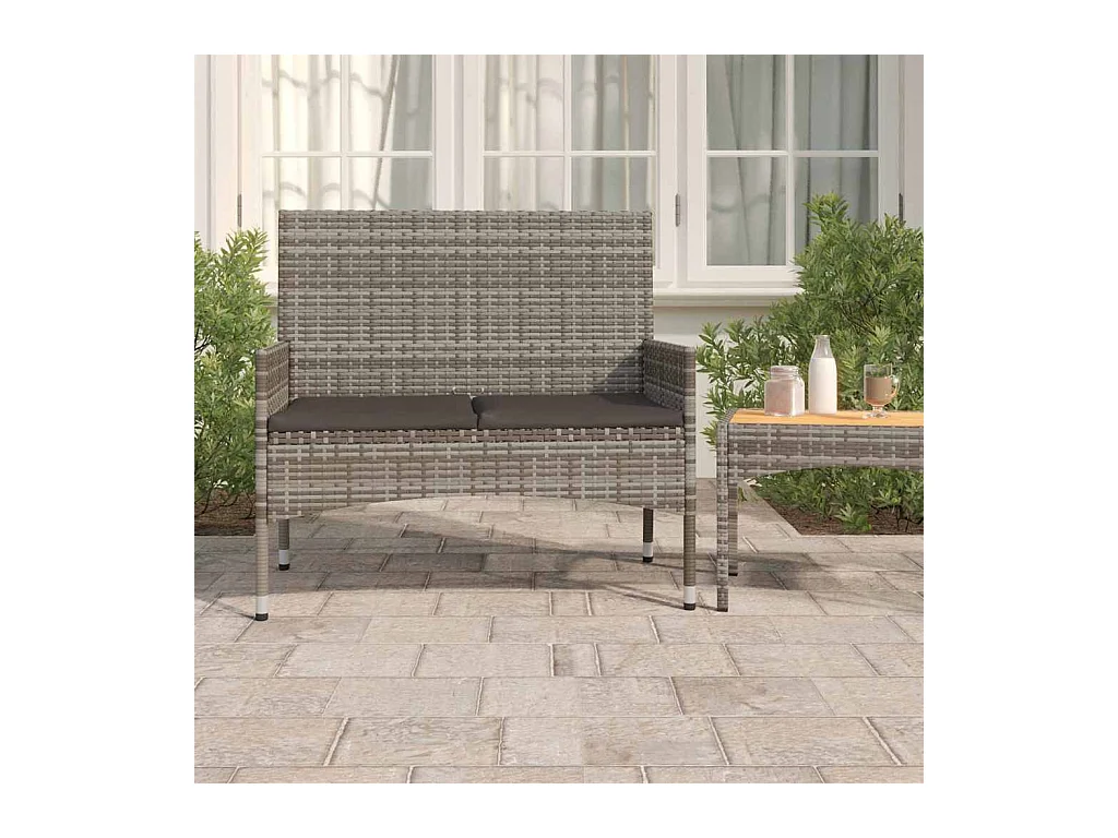 Banc de Jardin à 2 Places avec Coussins Gris Résine Tressée