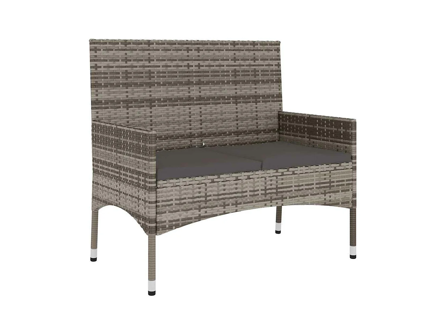 Banc de Jardin à 2 Places avec Coussins Gris Résine Tressée