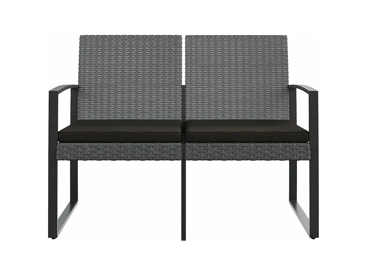 Banco de jardim de 2 lugares com almofadões vime PP cinza-escuro