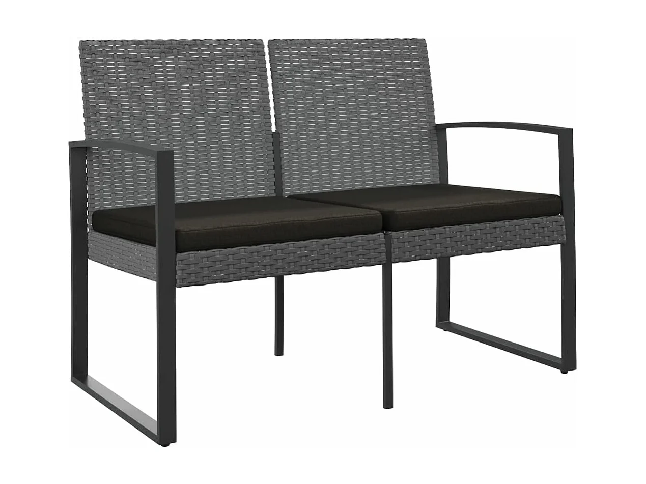 Banc de jardin à 2 places et coussins gris foncé PP rotin