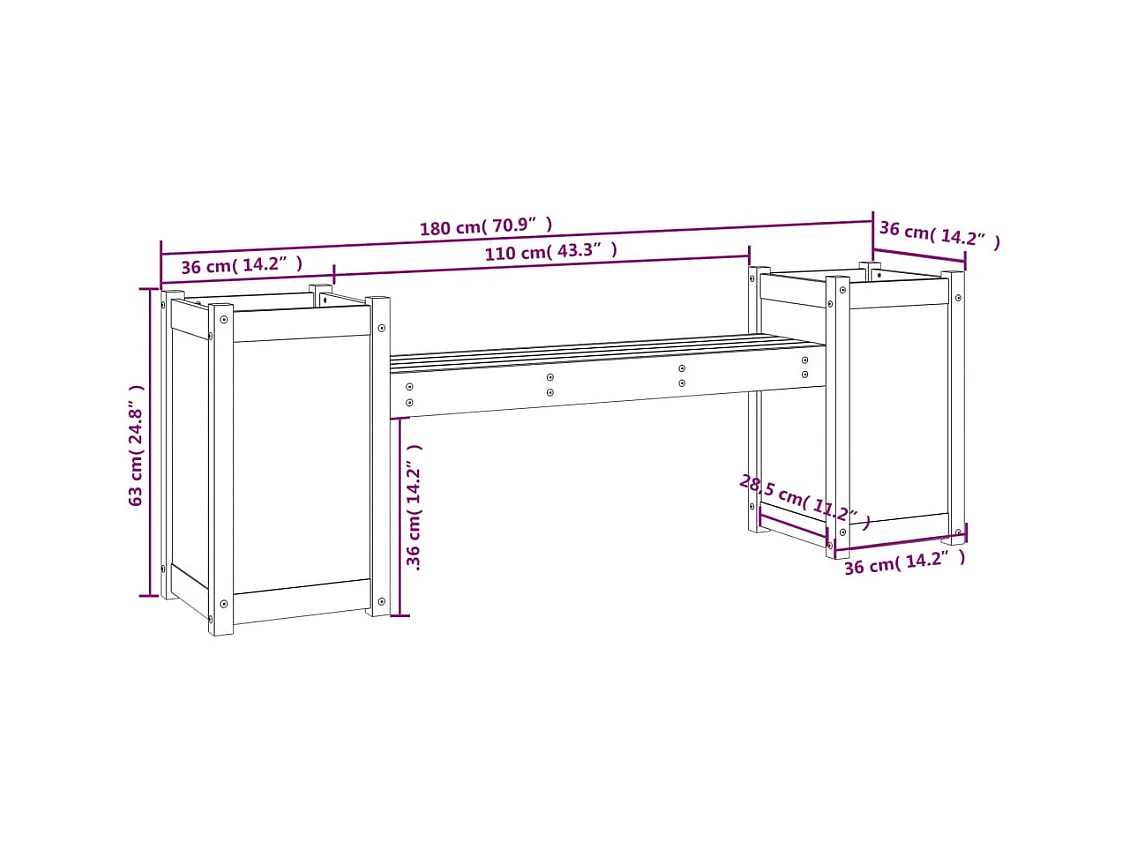 Banc avec jardinières 180x36x63 cm bois massif de douglas