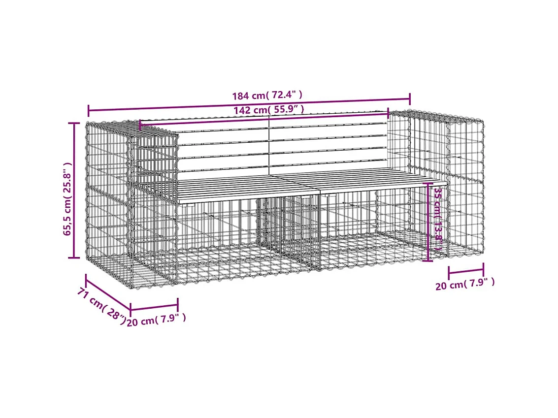 Banc de jardin design gabion 184x71x65,5 cm bois massif douglas