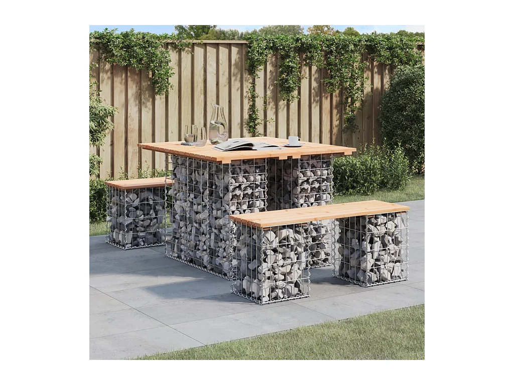 Banc de jardin design de gabion 100x102x72cm bois massif de pin