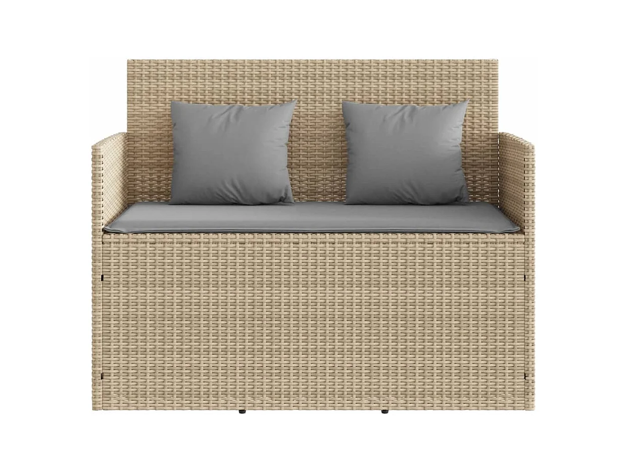 Banco de jardín con cojines ratán sintético beige