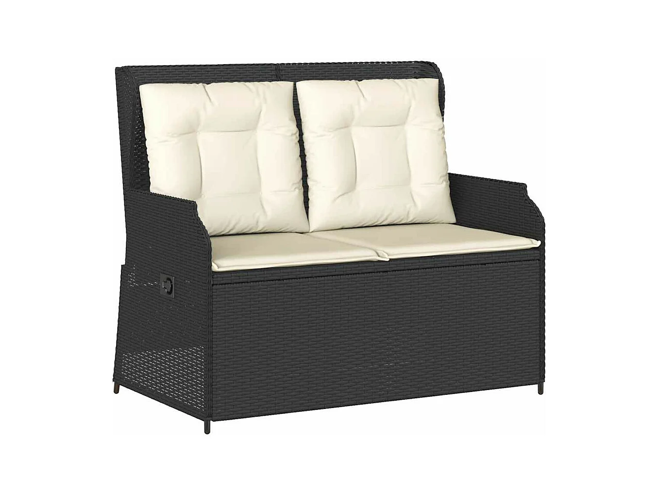 Banc inclinable de jardin avec coussins noir résine tressée