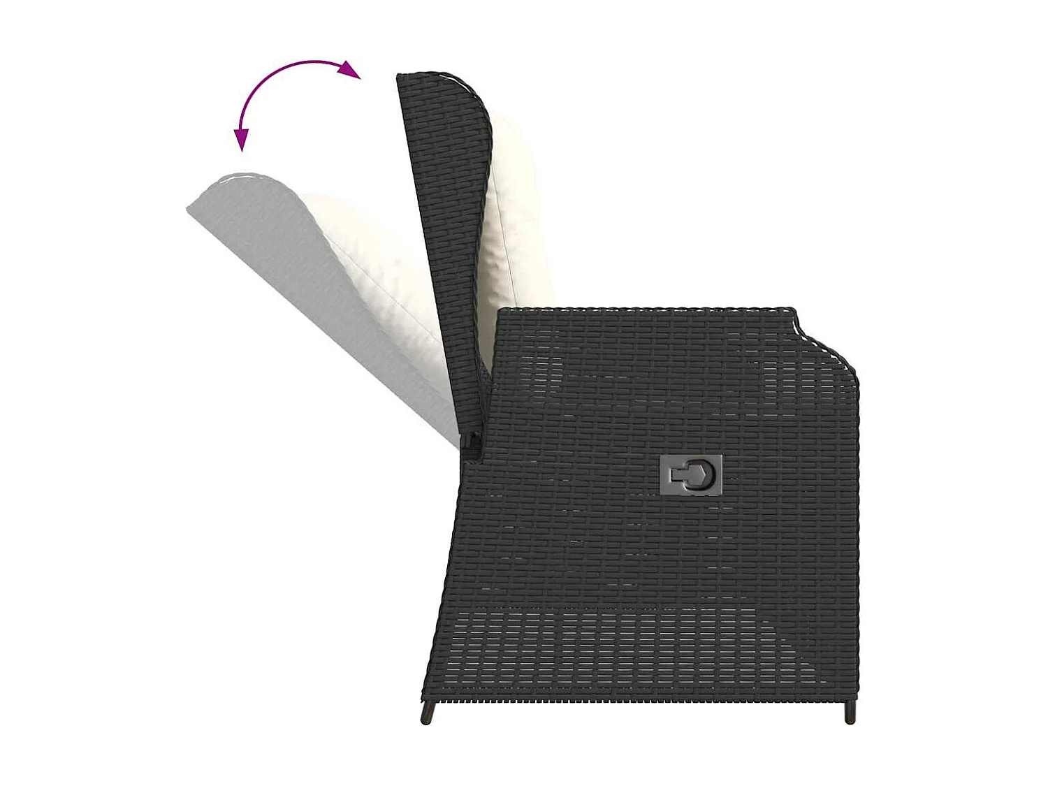 Banc inclinable de jardin avec coussins noir résine tressée