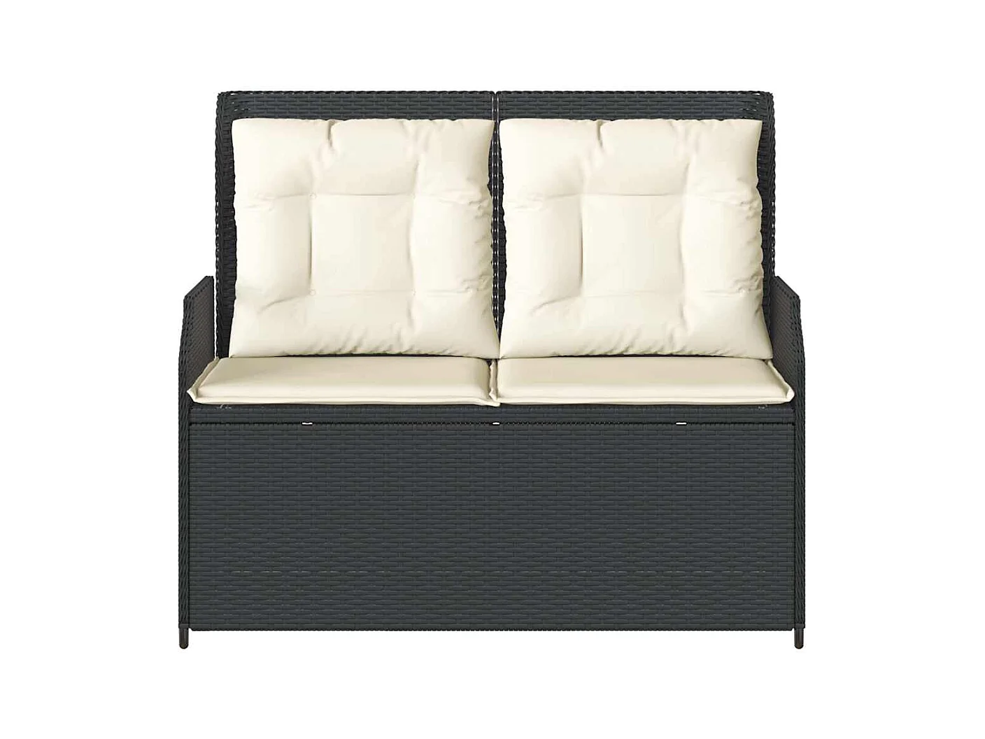 Sillón reclinable de jardín con cojines ratán sintético negro