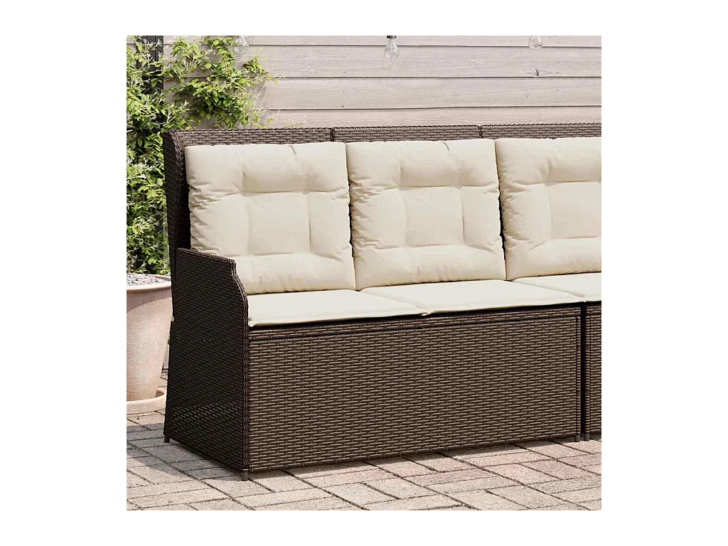 Banc inclinable de jardin avec coussins marron résine tressée