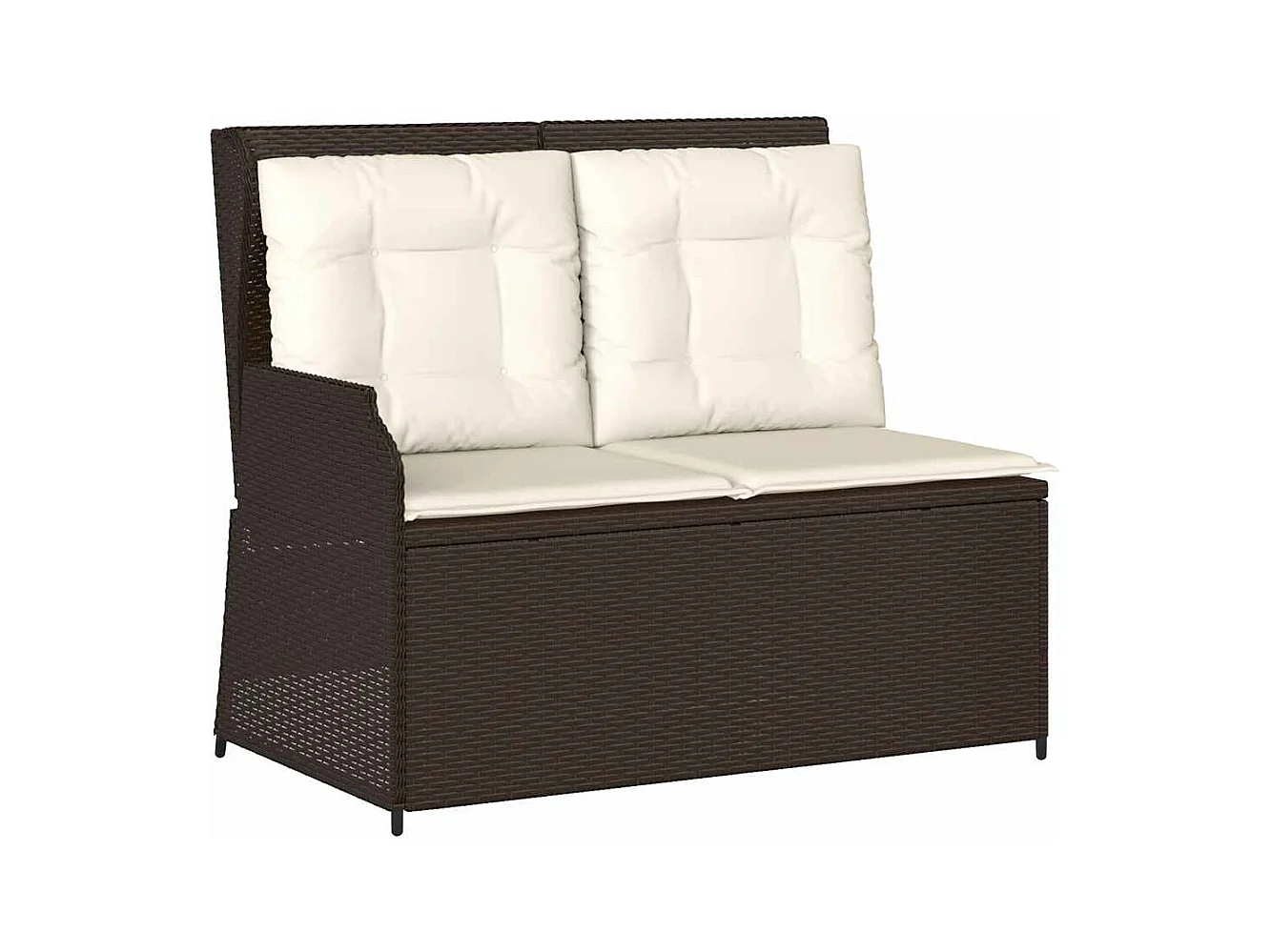 Banc inclinable de jardin avec coussins marron résine tressée