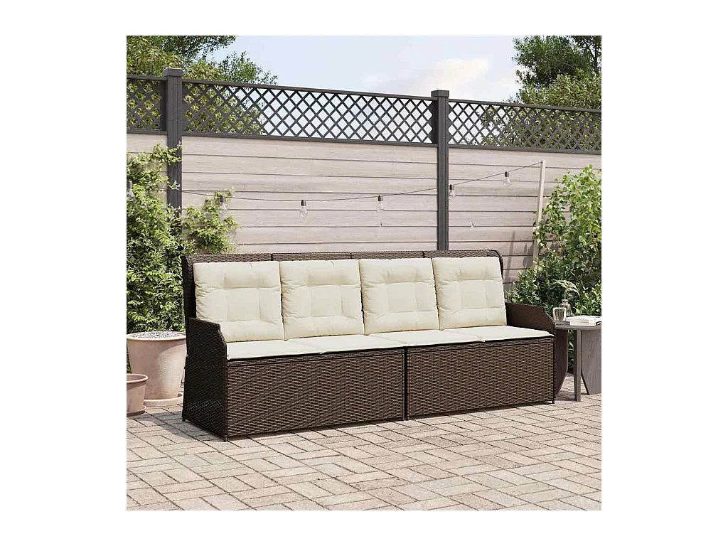 Banc inclinable de jardin avec coussins marron résine tressée