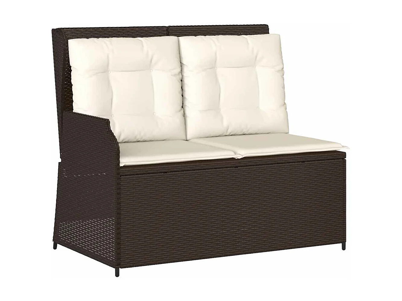 Banco de jardim reclinável com almofadões vime PE castanho