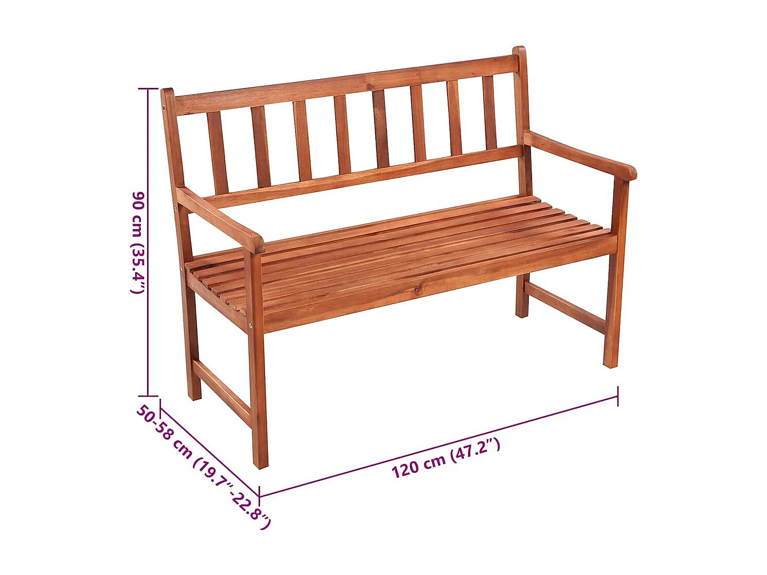 Banco de jardín con cojín madera maciza de acacia 120 cm