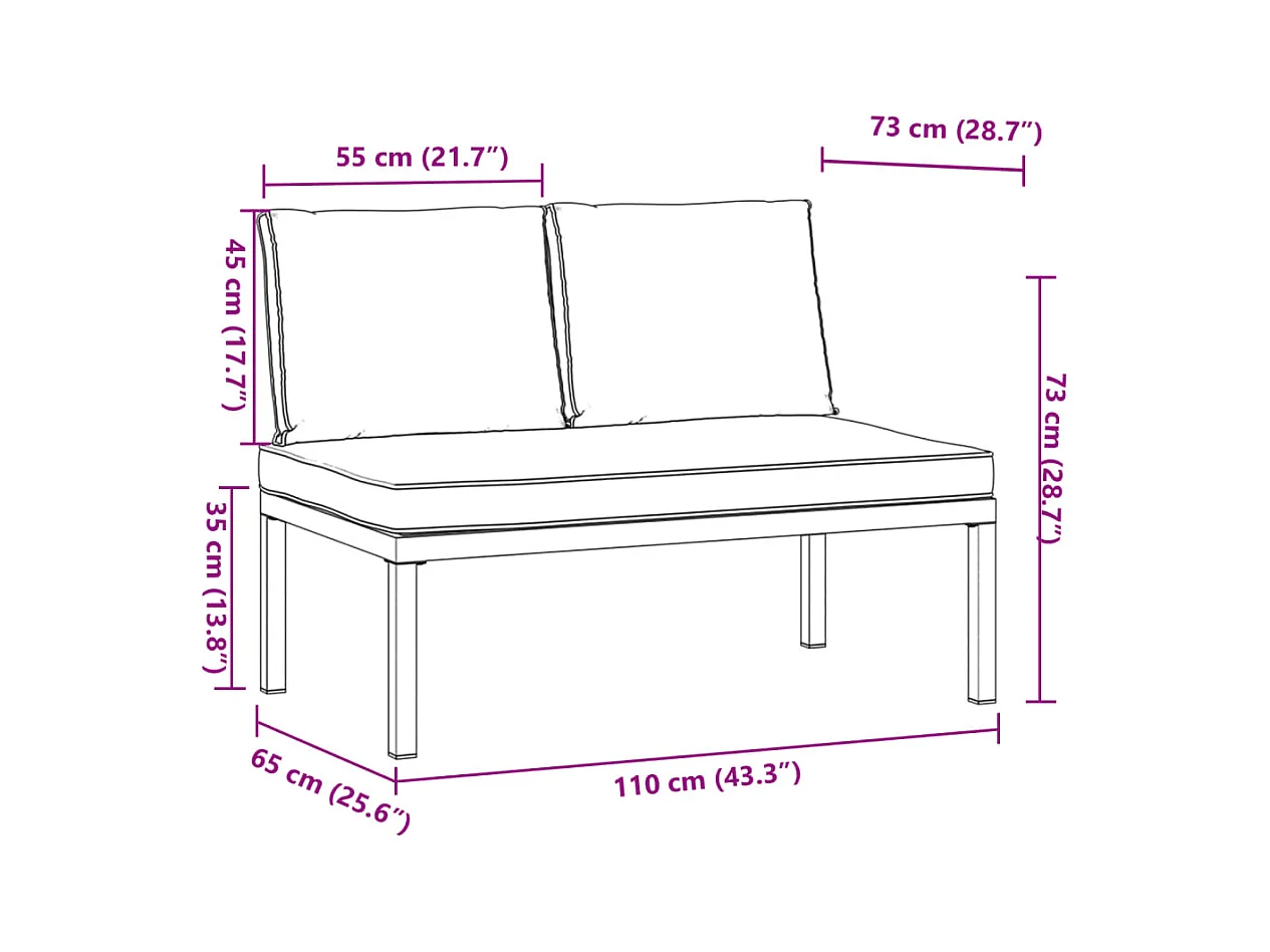 Banc de jardin avec coussins noir aluminium