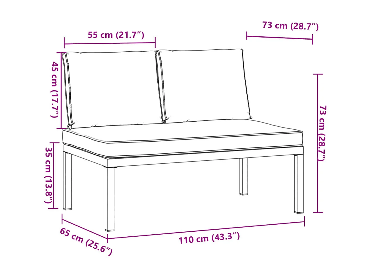 Tuinbank met kussens aluminium zwart