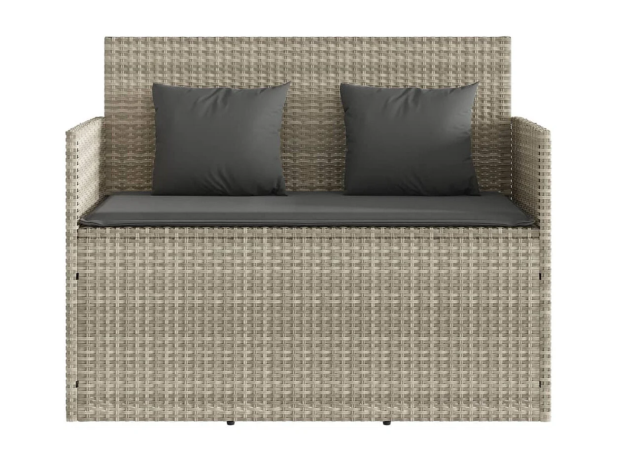 Banc de jardin avec coussins gris clair résine tressée