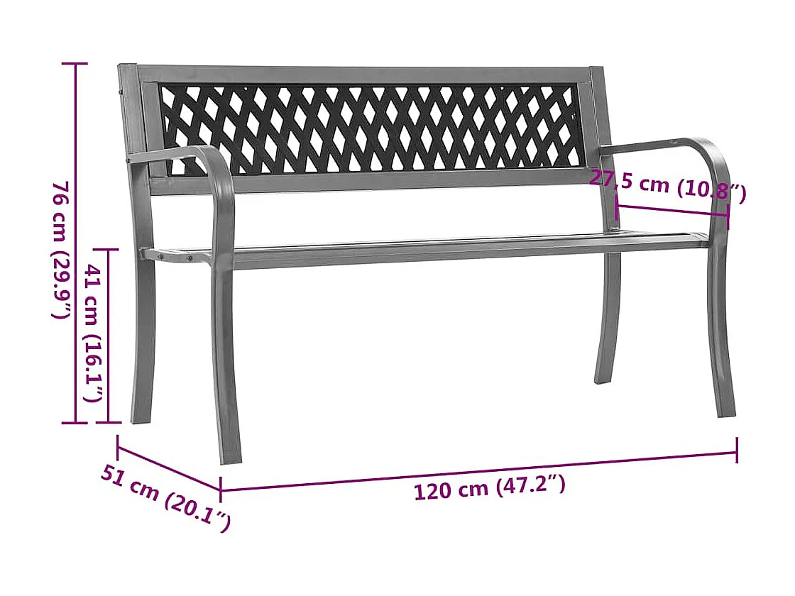 Tuinbank 120 cm staal zwart